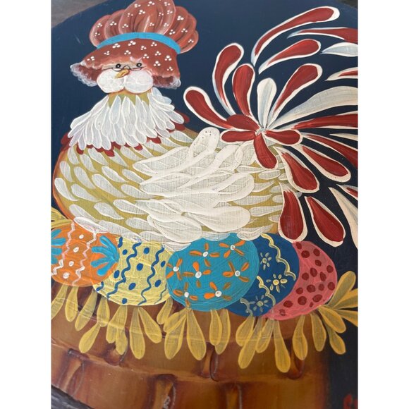 Vintage Hand-Painted Chicken-Themed Decorative Wooden Cutting Board Farm House - Picture 4 of 8